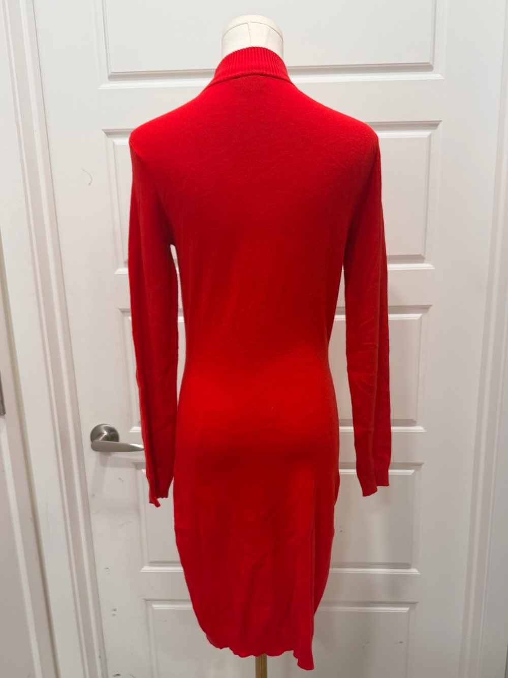bebe Red Rhinestone Logo Cutout Long Sleeve Dress - Picture 4 of 6